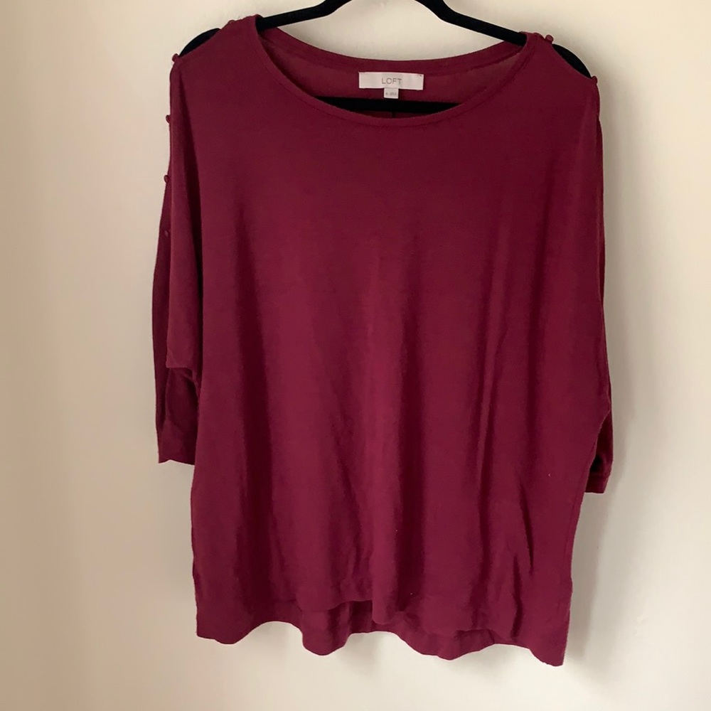 LOFT - Button Sleeve Shirt (¾ Sleeves) - Maroon